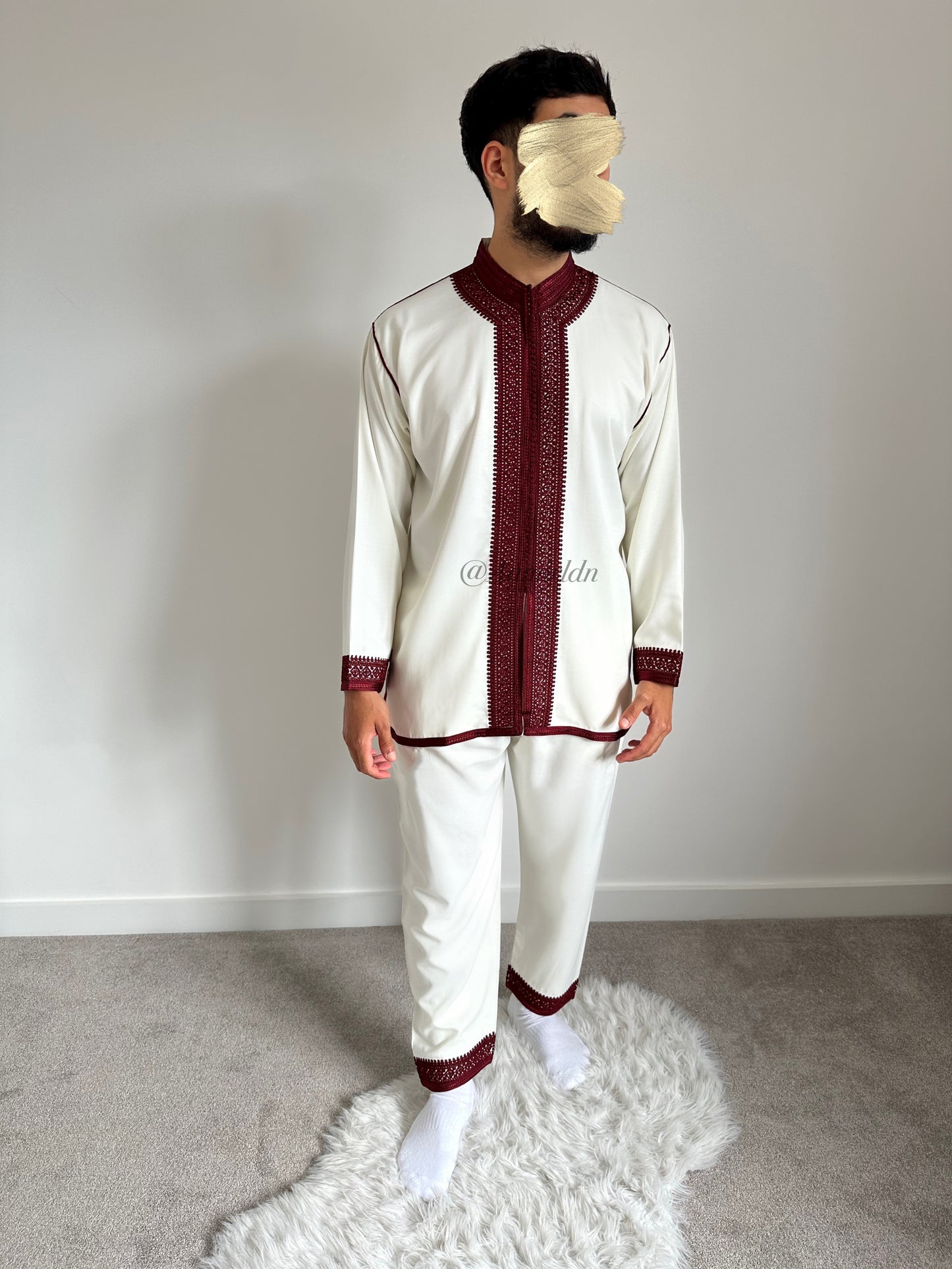 Burgundy on Off-White